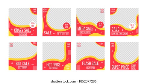Set of social media post sale template for special offer. Promotional post bundle, modern promotion square web banner for social media. Set of sale banner template design. Vector illustration, eps 10.