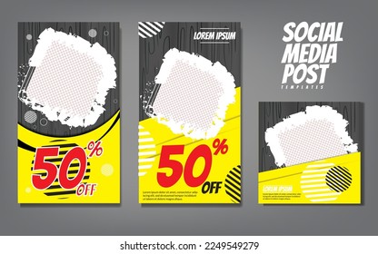 set of social media post and story template. banner ads vector templates. wooden pattern banner.