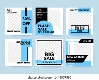 Set of social media post template for special offer. Digital banner, Poster, digital layout. Vector illustration. blue colors