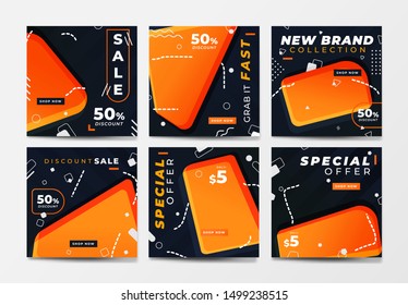 Set of social media post template for special offer. Digital banner, Poster, digital layout. Vector illustration. orange color