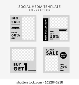 Set of Social Media Post Template for Digital Promotion. Ad Vector Design Grey Color