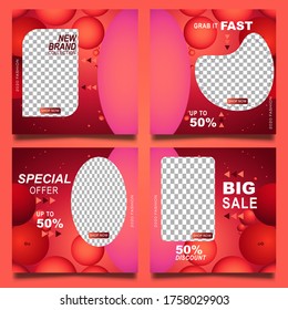 Set of social media post template for special offer. Digital banner, Poster, digital layout. Vector illustration. red color