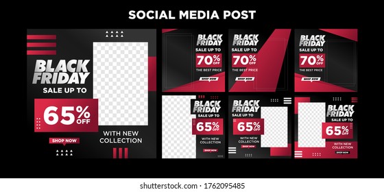 Set of social media post template for black friday sale. Digital banner, Poster, digital layout. Vector illustration. Fashion, food, cullinary and business post.