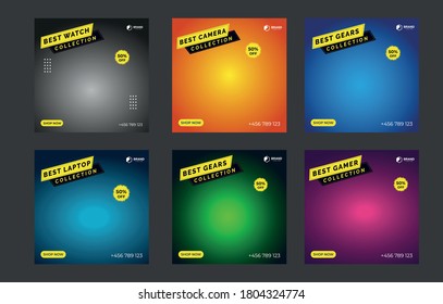 Set of Social media post template, Editable Square Banner Design, web banner ads, Black and red shape, space for photo vector illustration