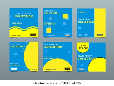 Set of Social media post template, Editable Square Banner Design, web banner ads, Black and red shape, space for photo vector illustration