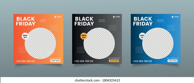 
Set of Social media post template for Black Friday, Editable Square Banner Design, web banner ads, Black and red shape, space for photo vector illustration