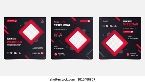 Set of social media post template for Business Webinar. with Black and Red background