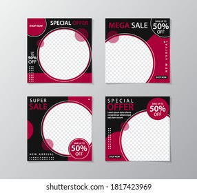 Set of Social Media Post Template. Geometric Stories Sale Banner Background ,Poster, Flyer, Coupon, Layout Composision Gift Card, Feed Design Template For Promotion 