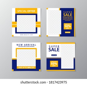 Set of Social Media Post Template. Geometric Stories Sale Banner Background ,Poster, Flyer, Coupon, Layout Composision Gift Card, Feed Design Template For Promotion 
