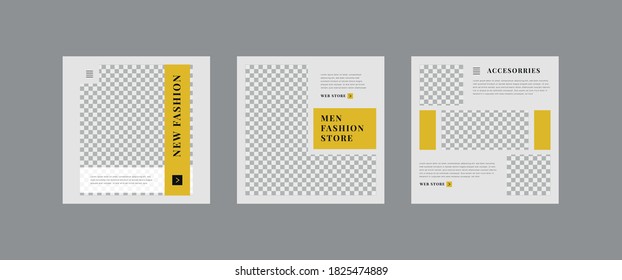 Set of Social Media Post Template,  Editable Square Banner Ads, Geometric Creative Shape, Electronic Media Vector Illustration	