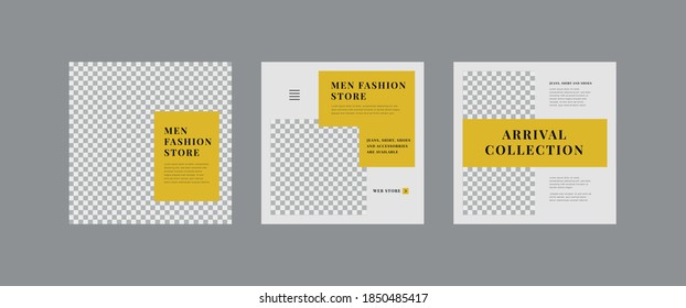 Set of Social Media Post Template,  Editable Square Banner Ads, Geometric Creative Shape, Electronic Media Vector Illustration	