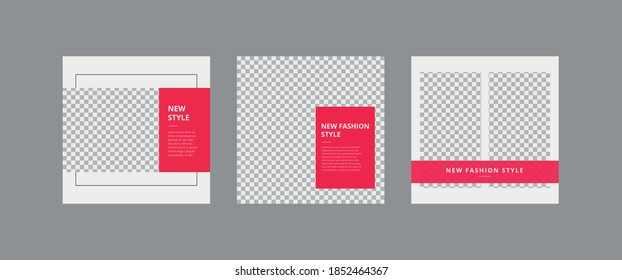Set of Social Media Post Template,  Editable Square Banner Ads, Geometric Creative Shape, Electronic Media Vector Illustration	