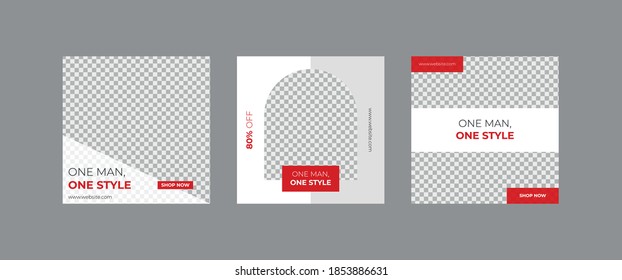 Set of Social Media Post Template,  Editable Square Banner Ads, Geometric Creative Shape, Electronic Media Vector Illustration	