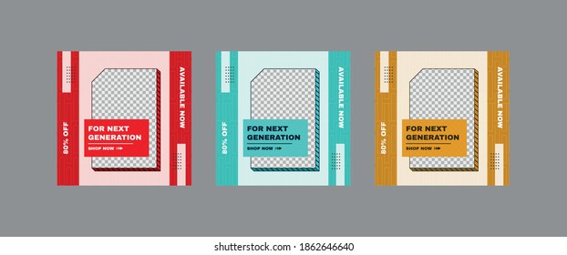 Set of Social Media Post Template,  Editable Square Banner Ads, E-learning post, Electronic Media Vector Illustration