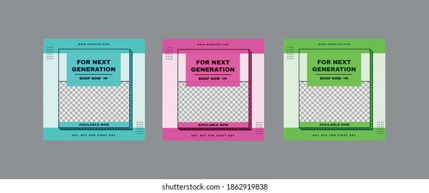 Set of Social Media Post Template,  Editable Square Banner Ads, E-learning post, Electronic Media Vector Illustration