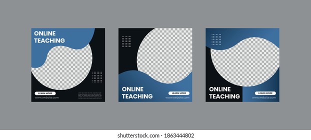 Set of Social Media Post Template,  Editable Square Banner Ads, E-learning post, Electronic Media Vector Illustration