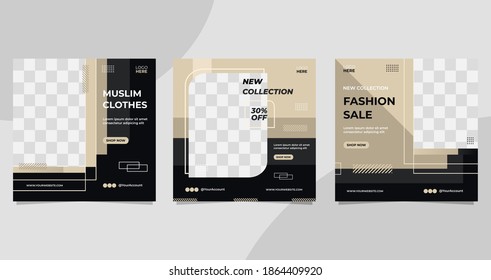 Set of Social media post template with Black and cream background for Muslim Fashion sale