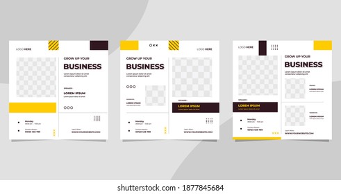 Set of social media post template for Business web conference, Marketing Webinar, Online education and other seminars. with White and Orange minimalist background