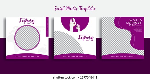 Set of social media post template vector for world leprosy day greeting card design