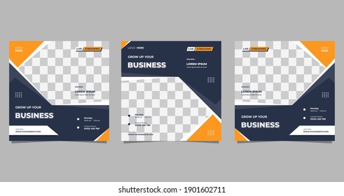 Set of social media post template for Business webinar, Marketing Webinar, Online education and other seminars. with Grey and orange background