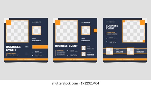 Set of social media post template for Business event, Marketing Webinar, Online education and other seminars. with Grey and orange background