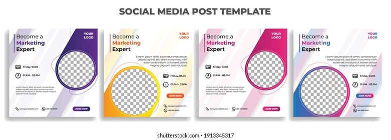 Set of Social media post template with white color design. Marketing expert banner. good template for digital advertisement design.