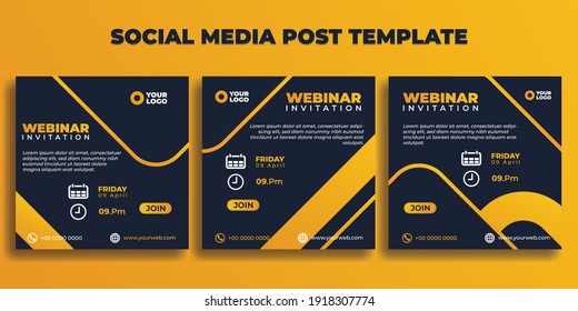 Set of Social media post template. Webinar invitation banner with dark blue and yellow color design. good template for online advertising design.