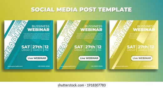 Set of Social media post template. Business Webinar banner with green yellow design. good template for online advertising design.