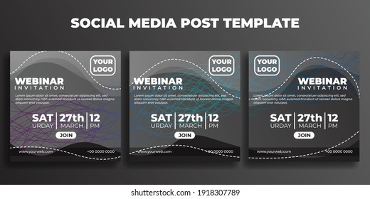 Plantilla de publicación de conjunto de medios sociales. Banner de invitación a seminarios web con diseño de color negro. buena plantilla para el diseño de publicidad en línea.
