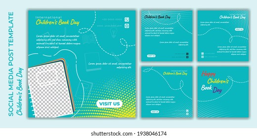 Set of Social media post template. social media template with education design for international children's book day design. good template for child design.