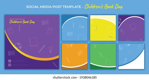 Set of Social media post template with multiple color choice. social media template with education design for international children's book day design. good template for child design.