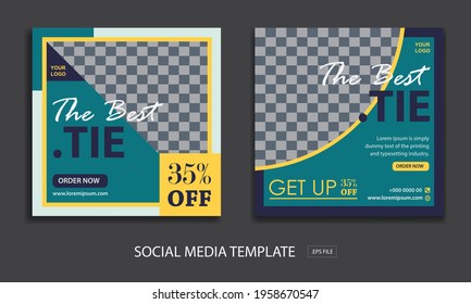 Set of social media post template, Editable minimal square banner template. for promotion tie, with color yellow and green