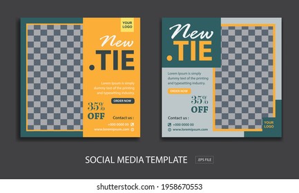 Set of social media post template, Editable minimal square banner template. for promotion tie, with color yellow