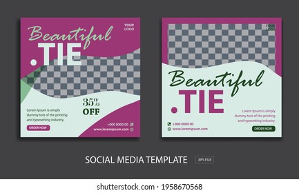 Set of social media post template, Editable minimal square banner template. for promotion tie, with color purple