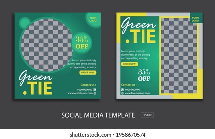 Set of social media post template, Editable minimal square banner template. for promotion tie, with color green and yellow