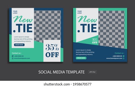 Set of social media post template, Editable minimal square banner template. for promotion tie, with color green and blue