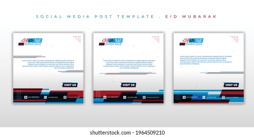 Set of social media post template with glitch design. Eid Mubarak background design. arabic text mean is Eid Mubarak. good template for ramadan or eid design.