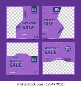 Set of Social media post template, Editable template post for social media. web banner ads for promotion design with blue color. Modern promotion square web banner for social media mobile apps