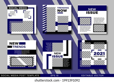 Set of the social media post template. Blue, white, and black Social Media Banner Template Collection. Suitable for social media posts and web internet ads. Vector illustration with photo collage