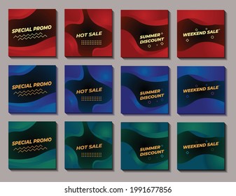 set of social media post template with red, blue and green color gradient.