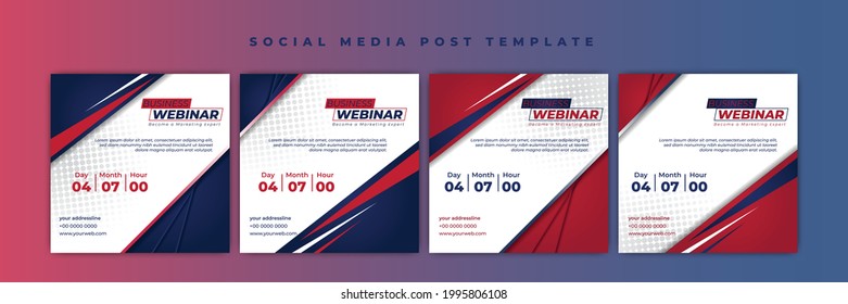 Set of Social media post template. Webinar invitation banner with blue, red, and white design. good template for online advertising design.