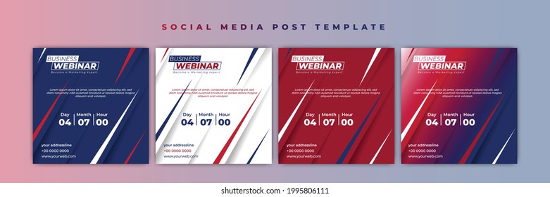 Set of Social media post template. Webinar invitation banner with blue, red, and white color choice. good template for online advertising design.