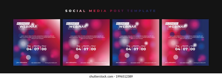 Set of Social media post template. Webinar invitation banner with blue and red bokeh color design. good template for online advertising design.