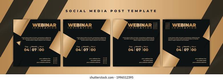 Plantilla de publicación de conjunto de medios sociales. Banner de invitación a seminarios web con diseño dorado verde oscuro. buena plantilla para el diseño de publicidad en línea.