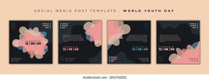 Set of social media post template. World Youth Day social media template with dark background. good template for online advertising design.