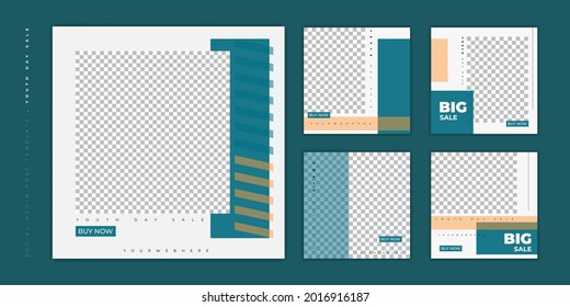 Set of social media post template. Social media template with green white square background for World Youth day design. Good template for online advertising design.