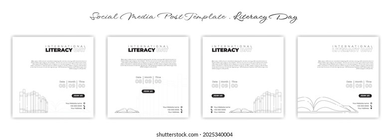 Set of Social media post template with white background. International Literacy day template design. line art of book design. good template for advertising of web banners.