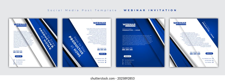 Set of social media post template. Social media template with blue and white geometric design. Webinar Invitation Design. Good template for online advertisement.