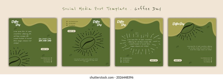Set of Social media post template with Coffee bean design. International Coffee Day vector illustration. Social media template with green design. Good template for Online advertisement design