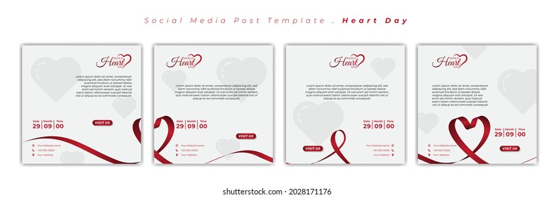 Set of social media post template with flying ribbon design on white background. World Heart Day template design. Good template for Internet advertising design.